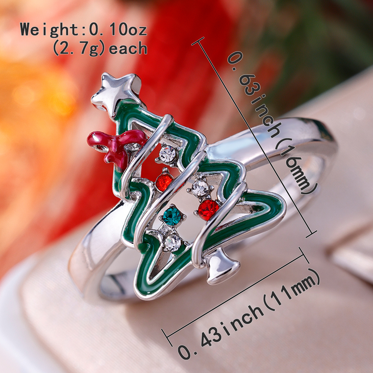 Star Bow Christmas Tree Zirconia Open Ring